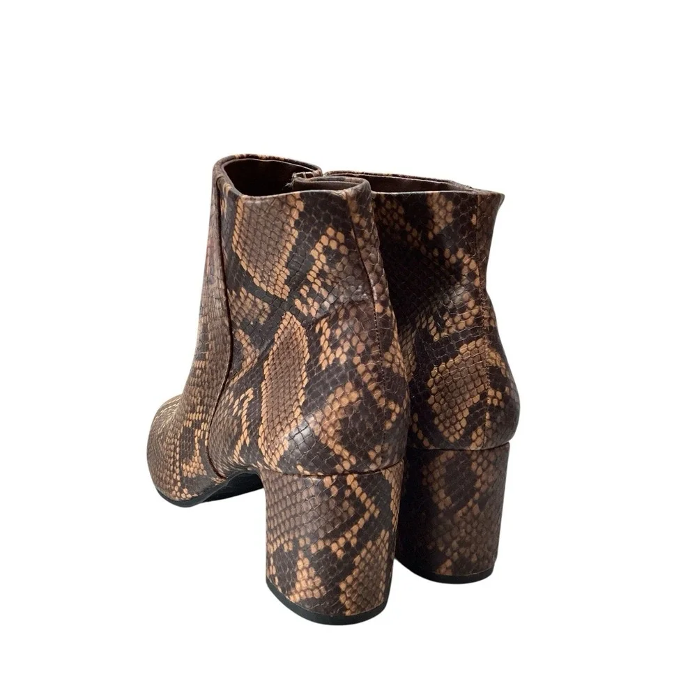 Anne Klein Ankle Booties GET IT Snakeskin Print Black Rust Women's Sz 8.5 w Heel